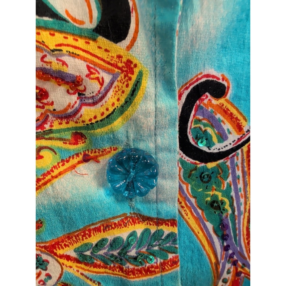 Life Style 2X jacket blue paisley Beaded button down stretch lined long sleeve - Picture 3 of 9